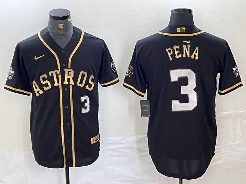 Men%27s Houston Astros #3 Jeremy Pena Black Gold Player Number Cool Base Jersey->houston astros->MLB Jersey